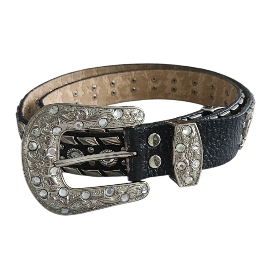 Black and Silver Rihnstone Studded Embellished Belt Unisex - Picture 2 of 6